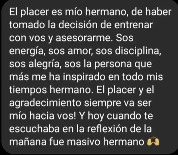 Mensaje de un alumno agradeciendo a Nahuel