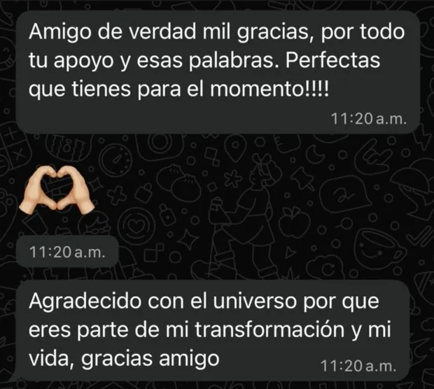 Mensaje de WhatsApp agradeciendo a Nahuel